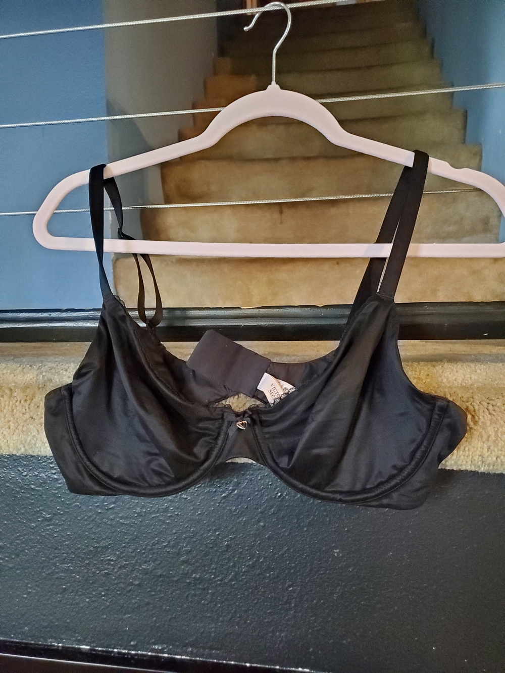 Victoria's Secret Black Satin Underwire Bra with Thin Straps